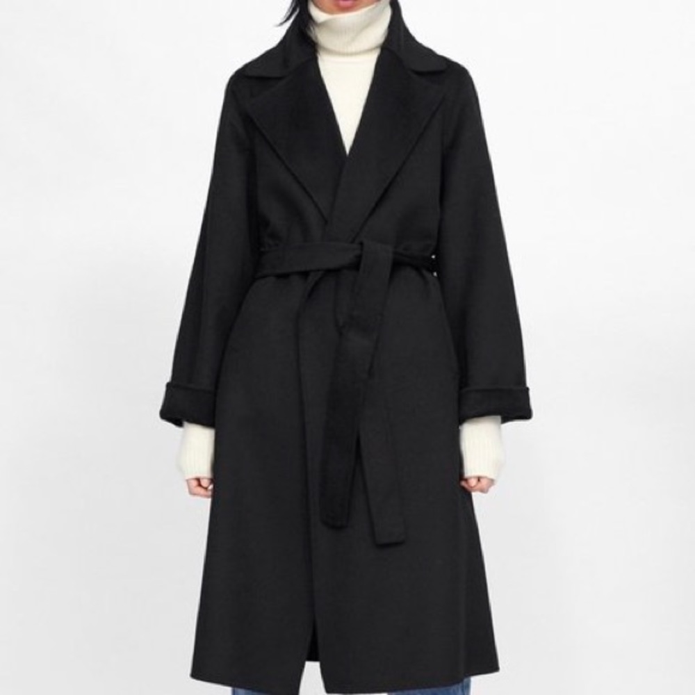 Black Zara belted wrap coat